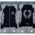 Chrome Hearts Horseshoe & Floral Cross Zip-Up Hoodie (Black)