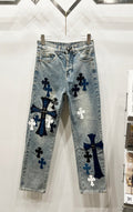 Chrome Hearts Classic Blue & Dark Blue-White Large Cross Patch Denim Jeans