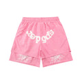 sp5der Rep Gods Star Spiderweb Double‑Layer Athletic Shorts Pink