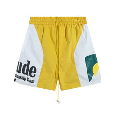 RHUDE Championship Team Graphic Colorblock Drawstring Shorts - Yellow / White