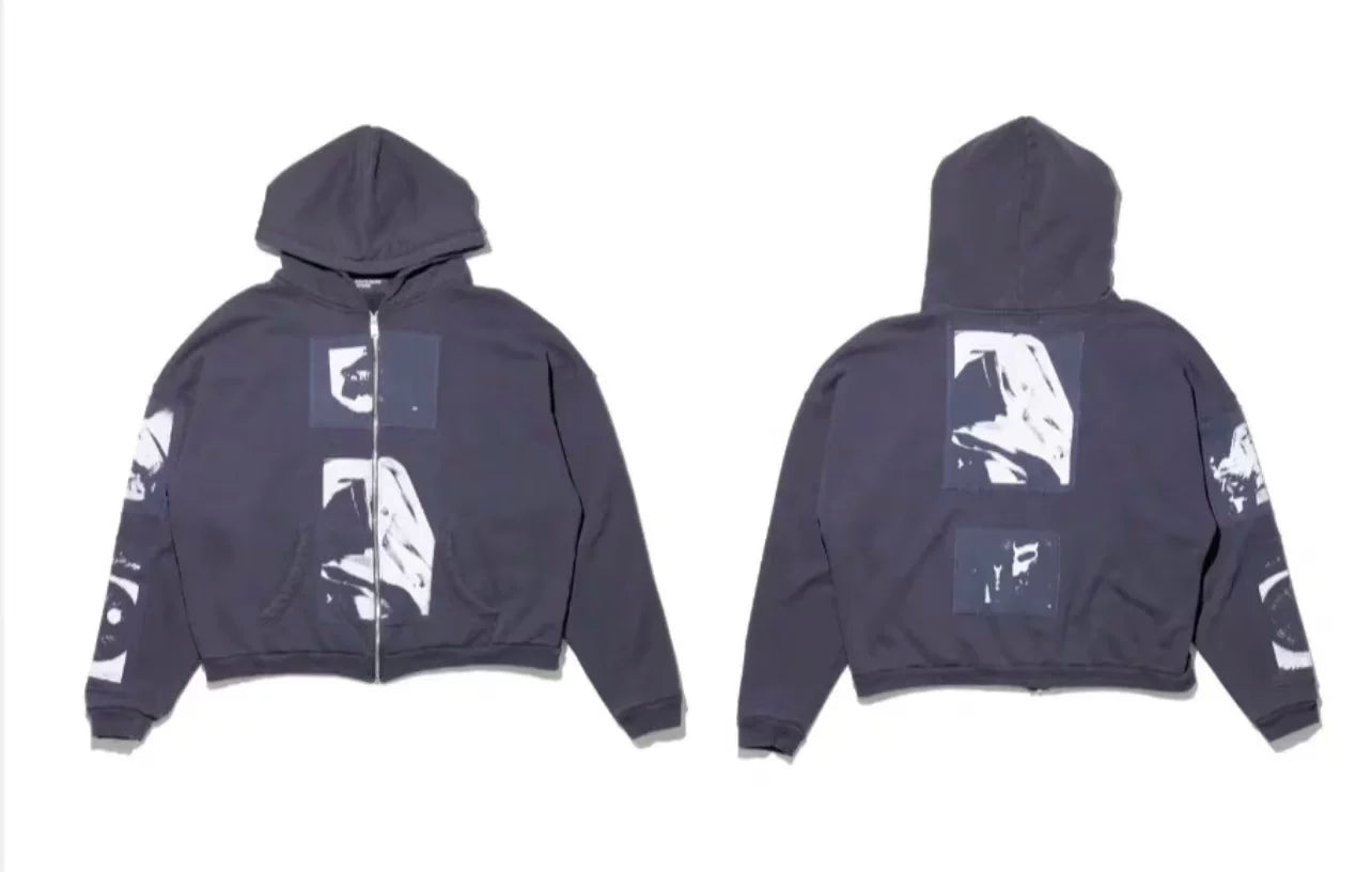 Enfants Riches Déprimés Offset Box Graphic Zip-Up Hoodie - Washed Black