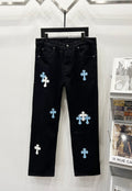 Chrome Hearts Black & Light Blue-White Cross Patch Denim Jeans