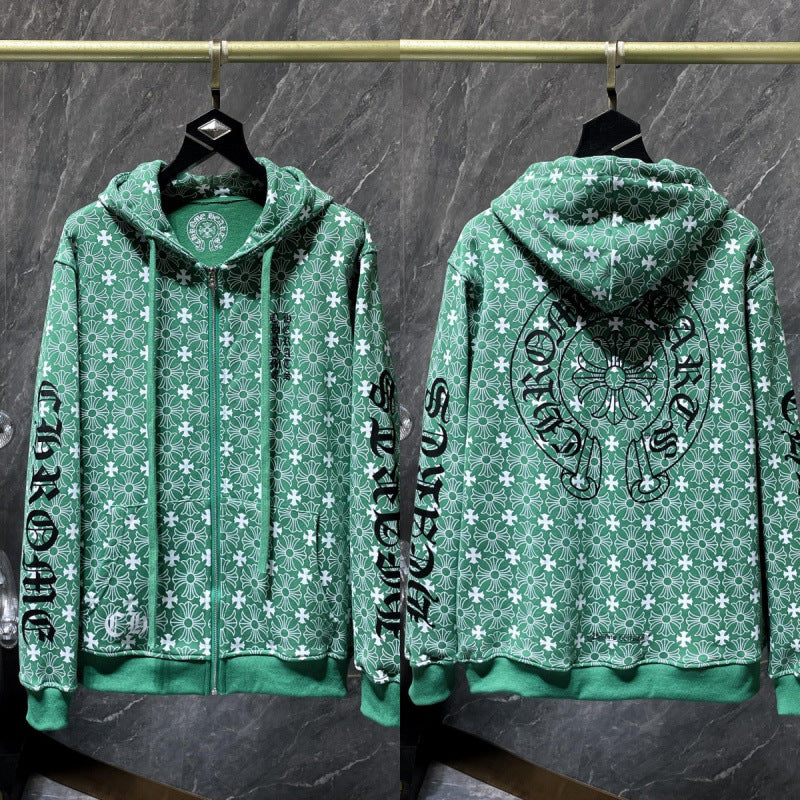 Chrome Hearts Monogram Horseshoe Zip-Up Hoodie (Green)