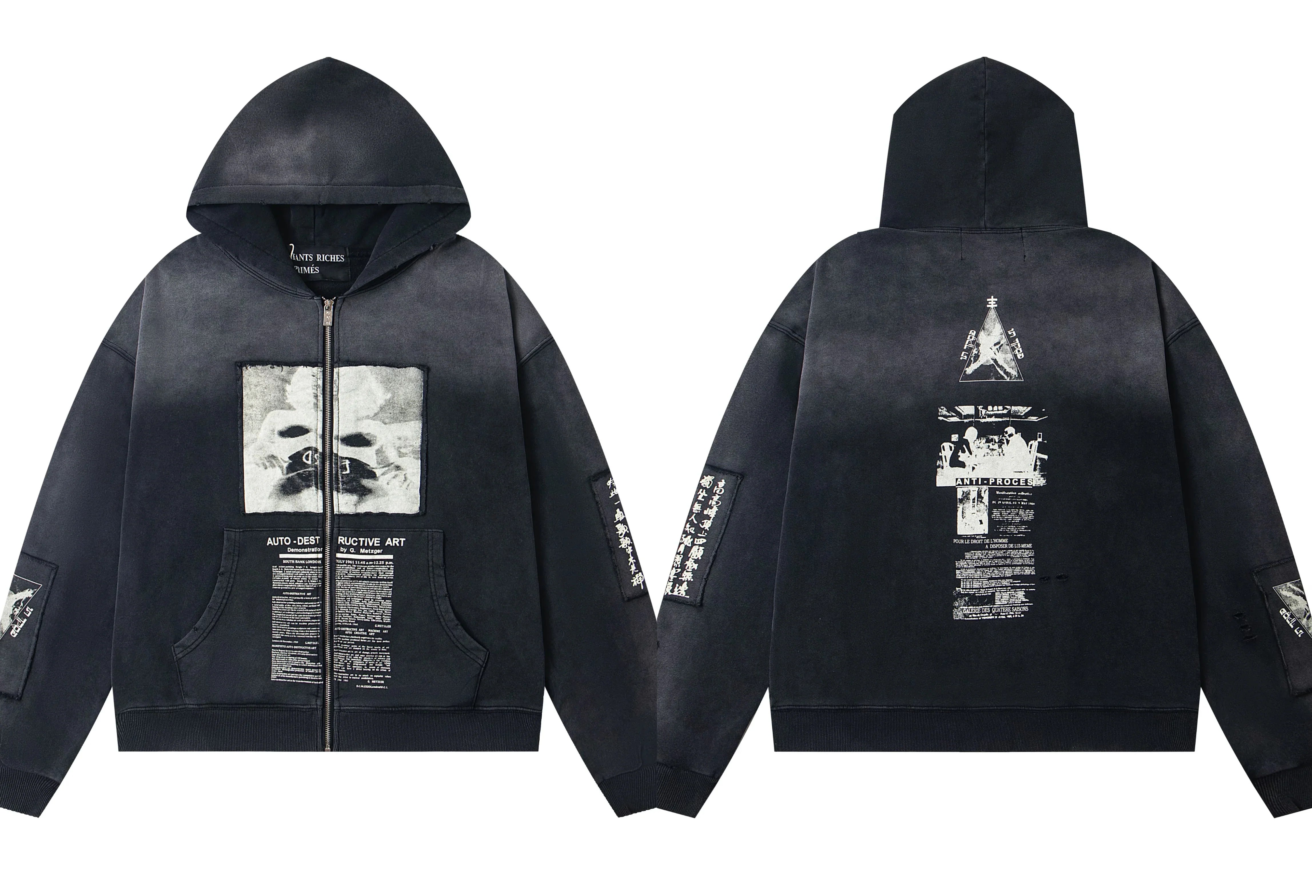 Enfants Riches Déprimés Gradient Dark Large Box Portrait Zip-Up Hoodie - Washed Black