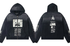 Enfants Riches Déprimés Gradient Dark Large Box Portrait Zip-Up Hoodie - Washed Black