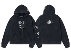 Enfants Riches Déprimés Single Box & Sleeve Patch Zip-Up Hoodie - Washed Black