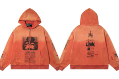 Enfants Riches Déprimés Gradient Portrait & Text Zip-Up Hoodie - Orange/Red