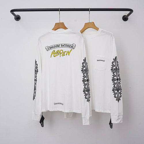 Chrome Hearts "ASPEN" Gothic Script & Cross Long Sleeve (White)