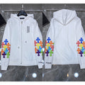 Chrome Hearts Multi-Color Cross Sleeve Zip-Up Hoodie (White)