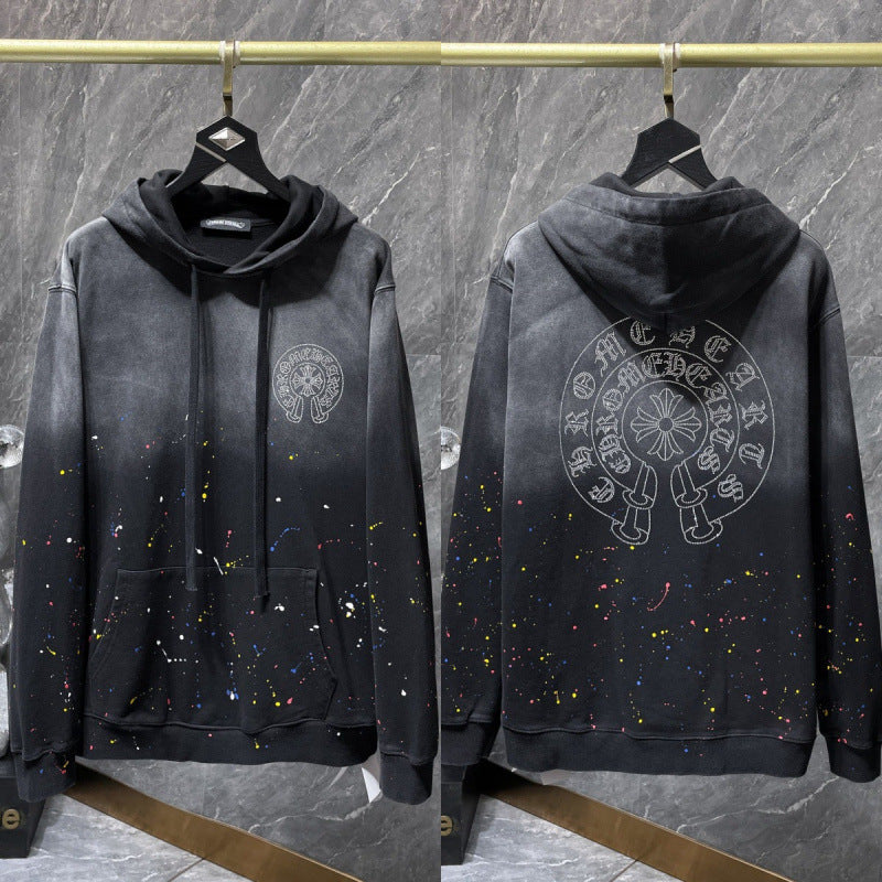 Chrome Hearts Gradient Black/Grey Paint Splatter Horseshoe Hoodie