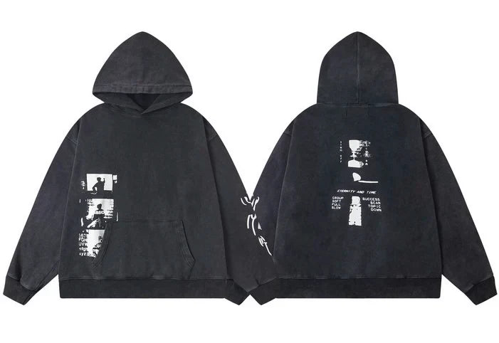 Enfants Riches Déprimés Side Panel Photo & Sleeve Print Hoodie - Washed Black