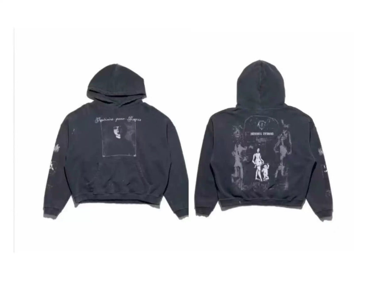 Enfants Riches Déprimés Front Box & Back Multi-Graphic Hoodie - Washed Black