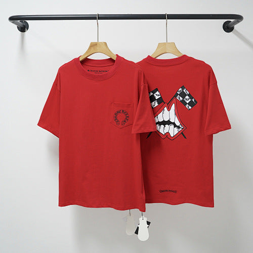 Chrome Hearts Checkerboard Lips Graphic Short Sleeve T-Shirt (Red)
