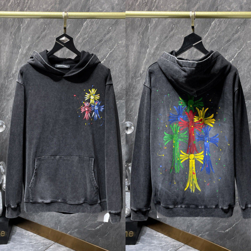 Chrome Hearts Vintage-Wash Multi-Color Cluster Cross Hoodie (Black)