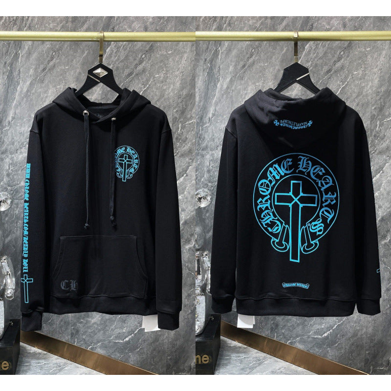 Chrome Hearts Cyan Blue Large Cross & Horseshoe Hoodie (Black)