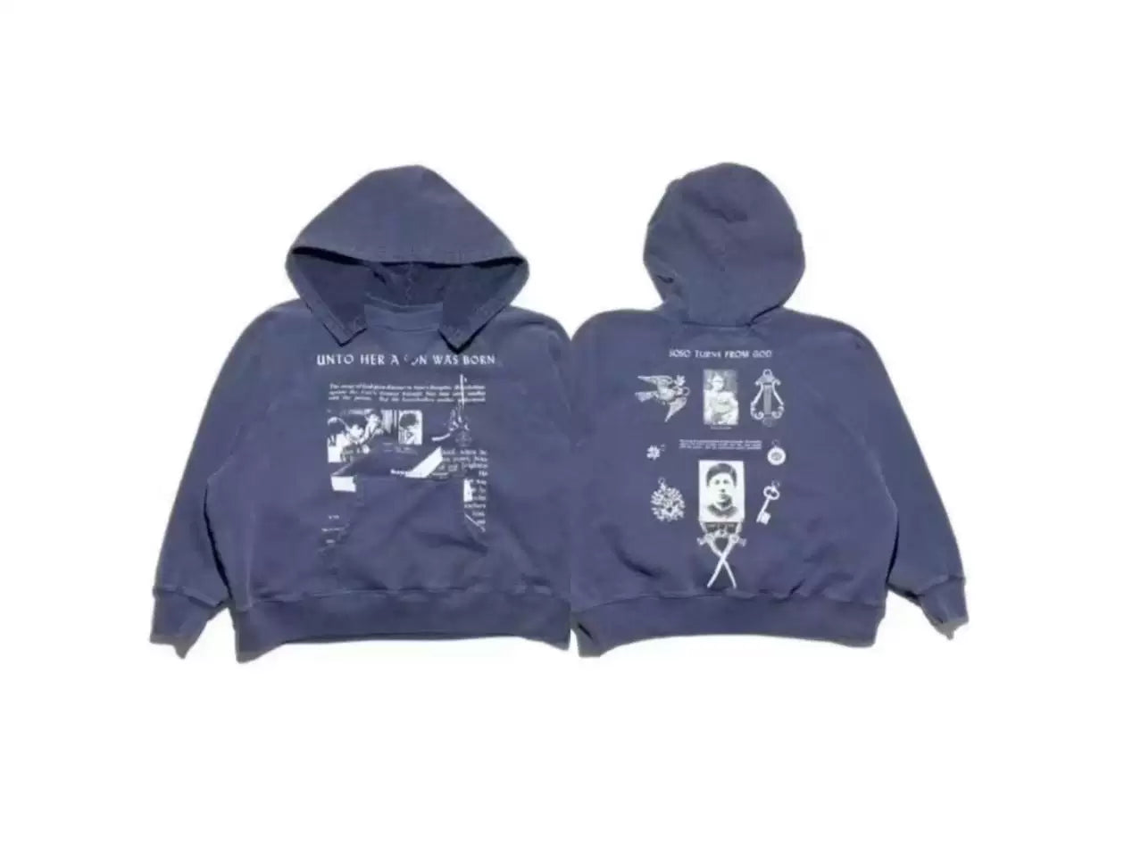 Enfants Riches Déprimés Text Grid & Emblem Graphic Hoodie - Washed Blue