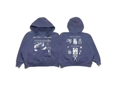 Enfants Riches Déprimés Text Grid & Emblem Graphic Hoodie - Washed Blue