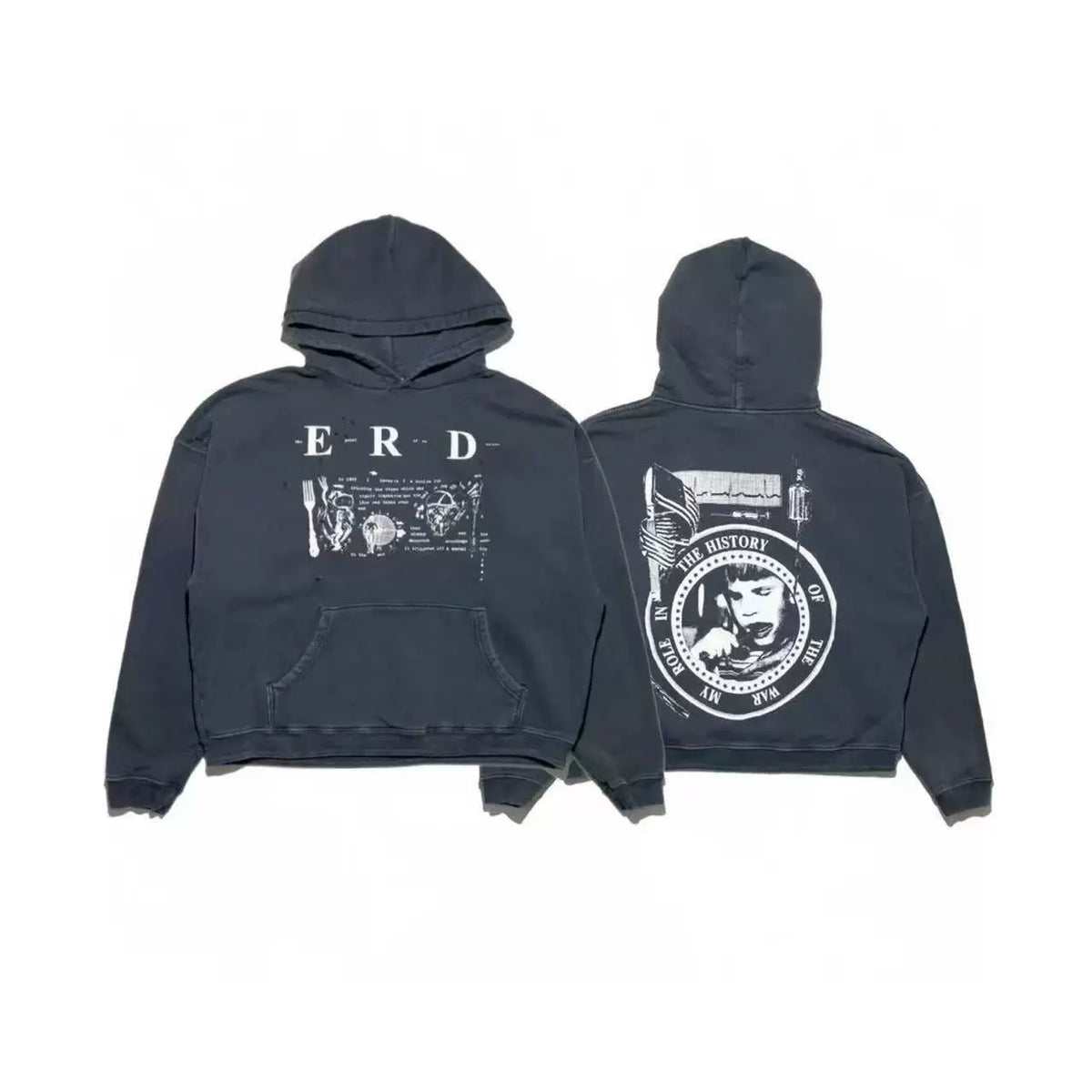 Enfants Riches Déprimés "E-R-D" Logo & Circular Emblem Hoodie - Washed Black