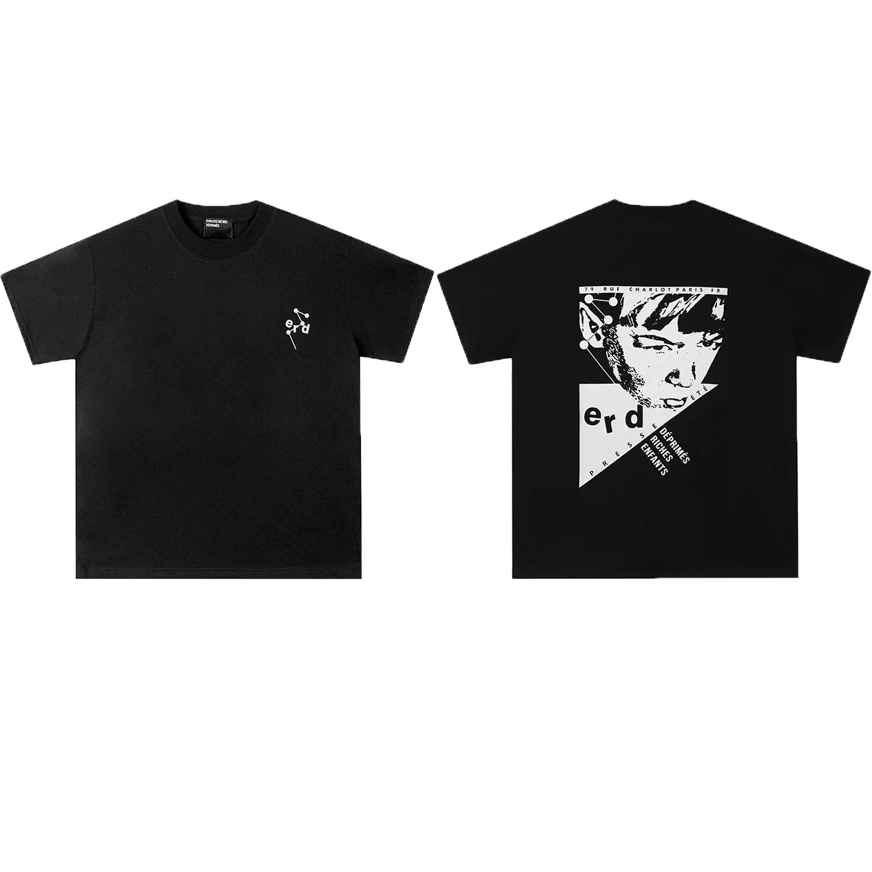 Enfants Riches Déprimés Small Chest Logo & Back Geometric Portrait T-Shirt - Black