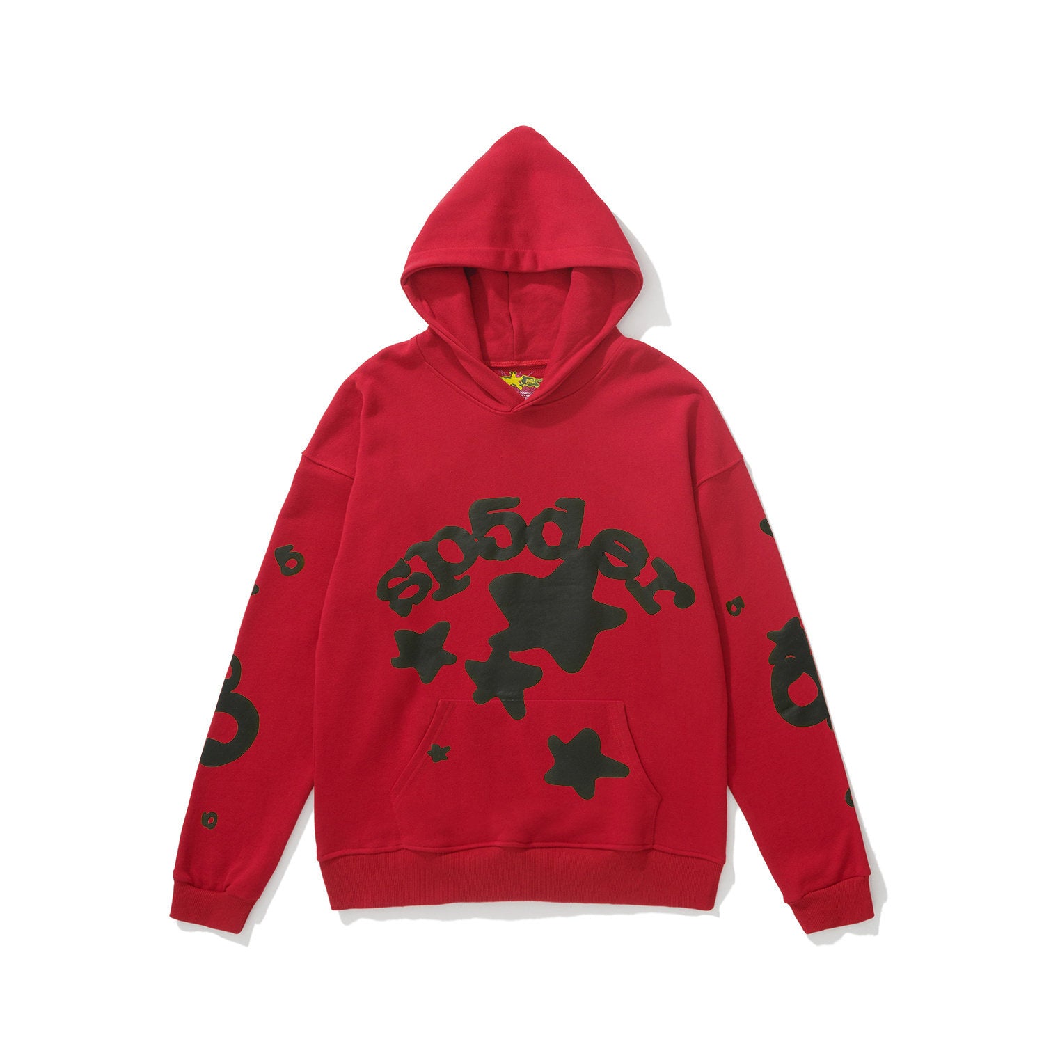 sp5der Curved Logo Star Print Pullover Hoodie Bright Red