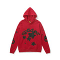 sp5der Curved Logo Star Print Pullover Hoodie Bright Red