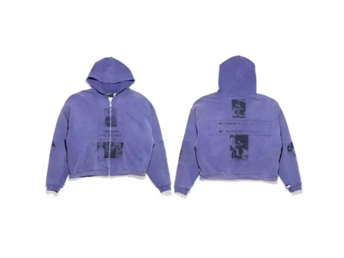 Enfants Riches Déprimés Purple Portrait & Text Zip-Up Hoodie - Purple