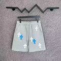Chrome Hearts Light Gray & White-Blue Cross Patch Sweatshorts