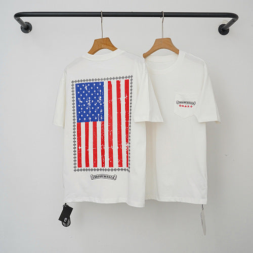 Chrome Hearts Vintage American Flag Graphic Short Sleeve T-Shirt (White)