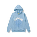 sp5der White Logo Tone‑on‑Tone Spiderweb Pullover Hoodie Baby Blue