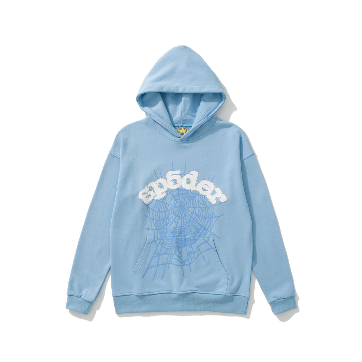 sp5der White Logo Tone‑on‑Tone Spiderweb Pullover Hoodie Baby Blue