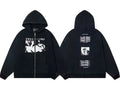 Enfants Riches Déprimés Horizontal Art & Grid Back Zip-Up Hoodie - Washed Black