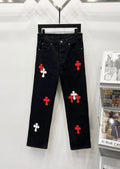 Chrome Hearts Black & Red-White Cross Patch Denim Jeans