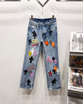Chrome Hearts Heavy-Embellished Multi-Color Cross Jeans