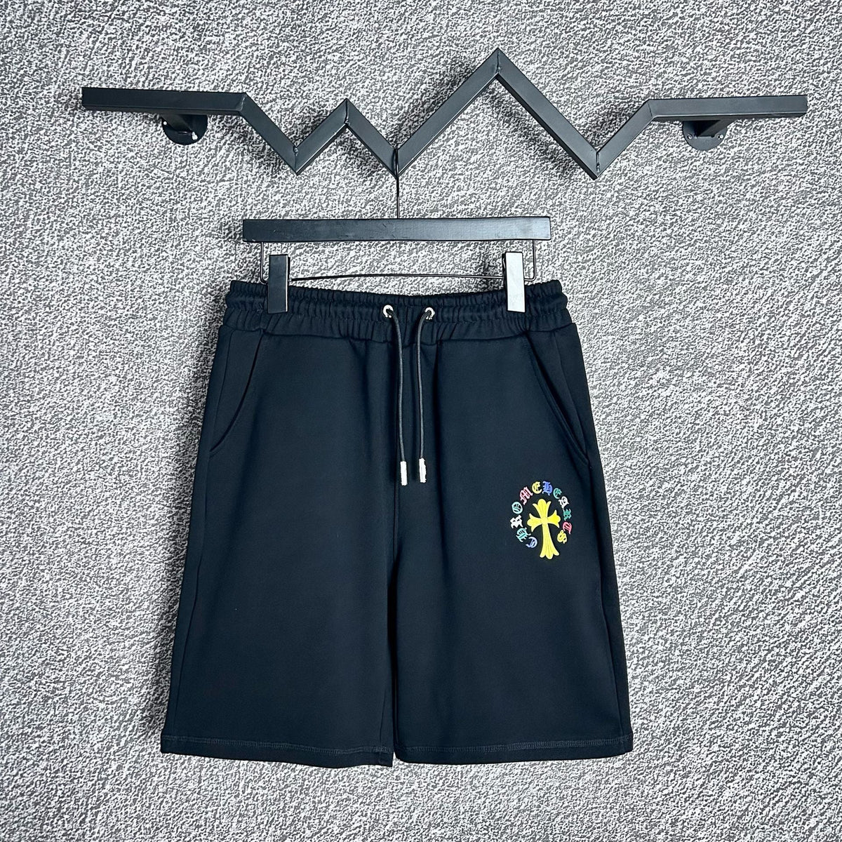 Chrome Hearts Black & Yellow Cross Logo Sweatshorts