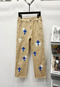 Chrome Hearts Khaki & Blue-White Cross Patch Denim Jeans