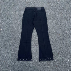 Enfants Riches Déprimés Studded Hem Flare Jeans - Dark Navy