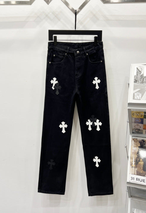 Chrome Hearts Black & Black-White Cross Patch Denim Jeans