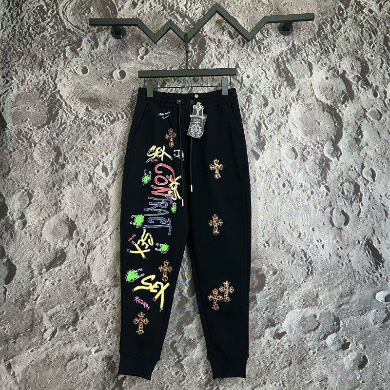 Chrome Hearts Graffiti & Cross Patch Lounge Pants (Black)