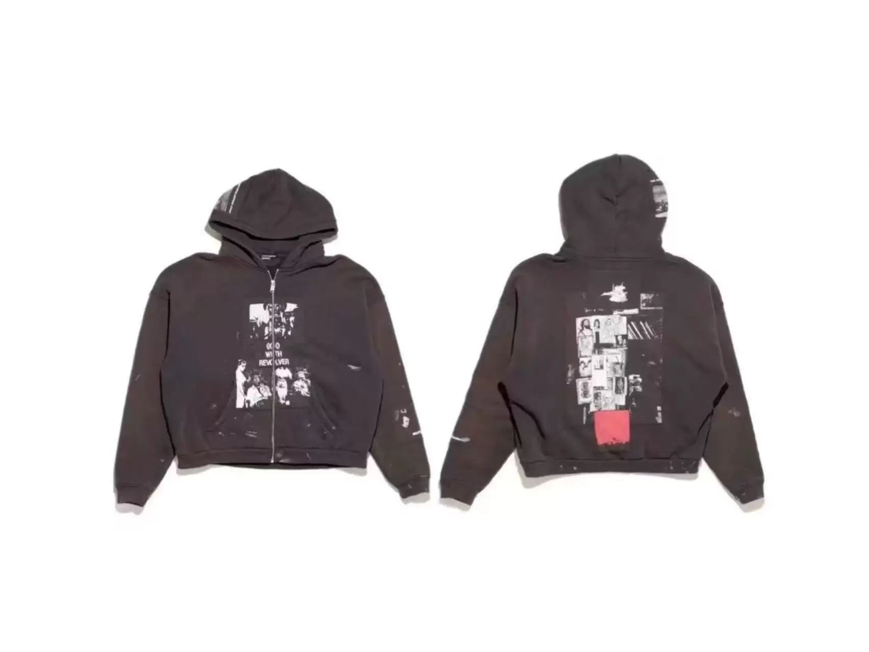 Enfants Riches Déprimés Photo Block & Red Accent Zip-Up Hoodie - Washed Black