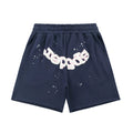 sp5der Rep Gods Star‑Speckled Raw‑Edge Sweat Shorts Navy Blue