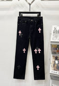 Chrome Hearts Black & Pink-Black Cross Patch Denim Jeans