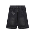 Chrome Hearts Black Heavy Wash & Tonal Cross Patch Denim Shorts