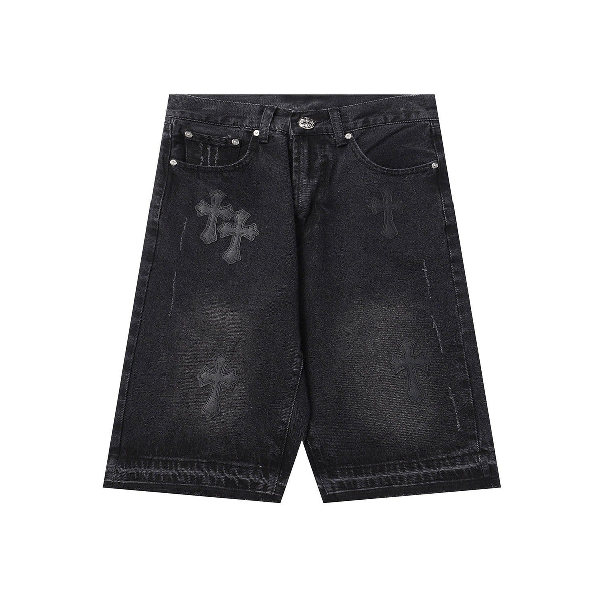 Chrome Hearts Black Heavy Wash & Tonal Cross Patch Denim Shorts