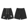 Chrome Hearts Black Paint Splatter & White Cross Patch Sweatshorts