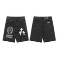 Chrome Hearts Black Horseshoe Print & White Cross Patch Denim Shorts