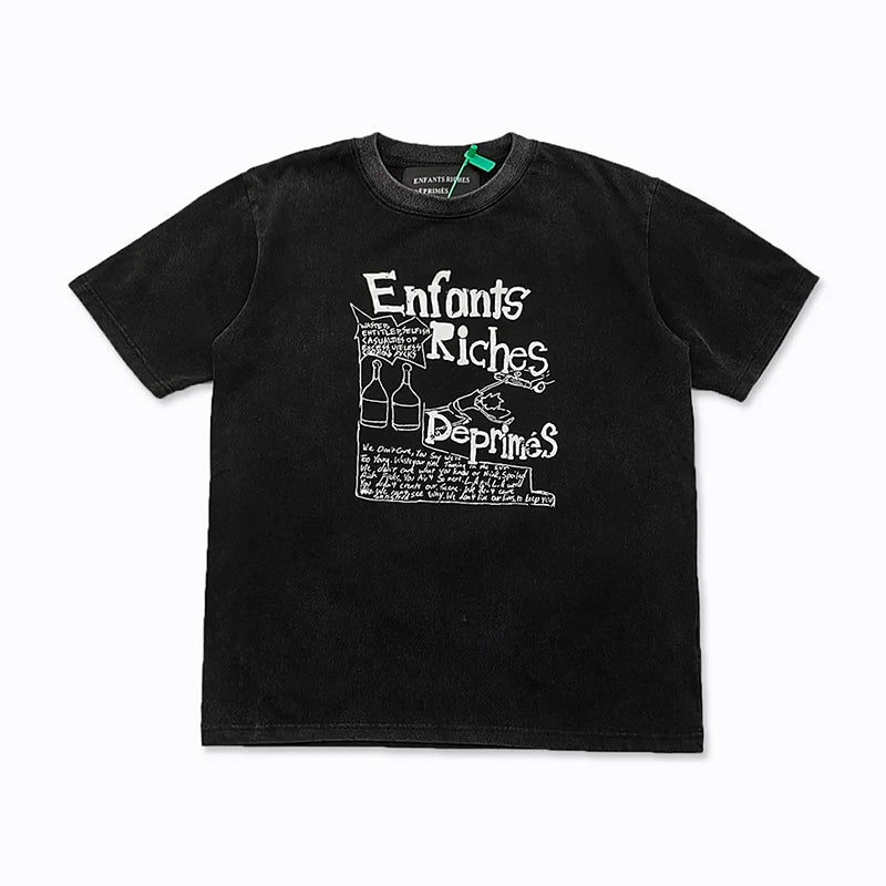 Enfants Riches Déprimés Hand-Drawn Typography & Bottle Illustration T-Shirt - Black