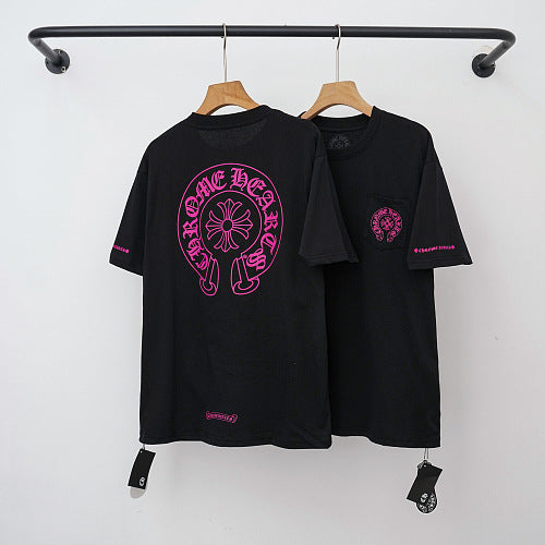 Chrome Hearts Pink Horseshoe Logo Short Sleeve T-Shirt (Black)