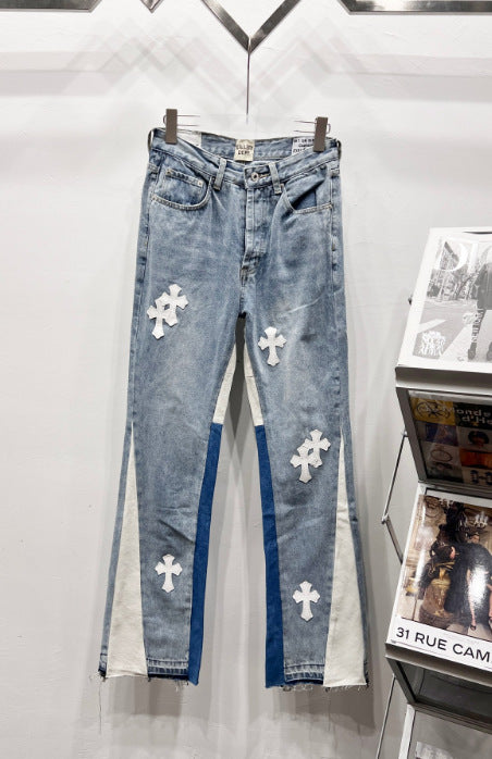 Chrome Hearts Classic Blue & White Cross Patch Denim Jeans