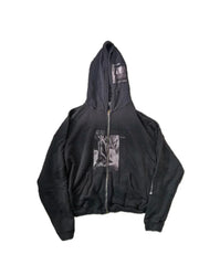 Enfants Riches Déprimés Hood Emblem & Chest Graphic Zip-Up Hoodie - Washed Black