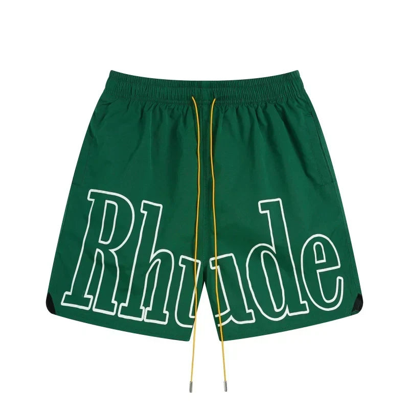 RHUDE Signature Script Logo Athletic Shorts - Forest Green / White